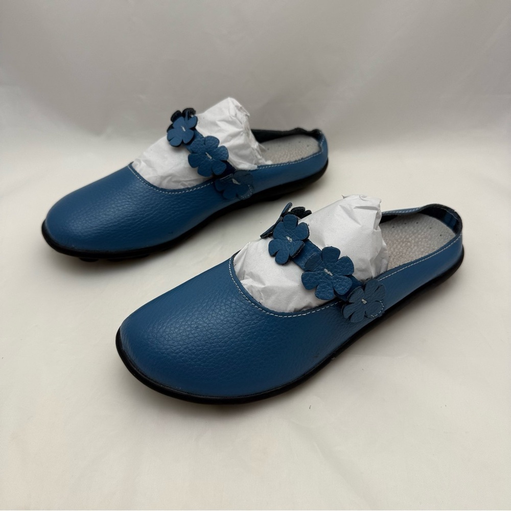 Blue Floral Slip-On Comfort Flats Shoes Sz 7 Casual Everyday Walking Women’s